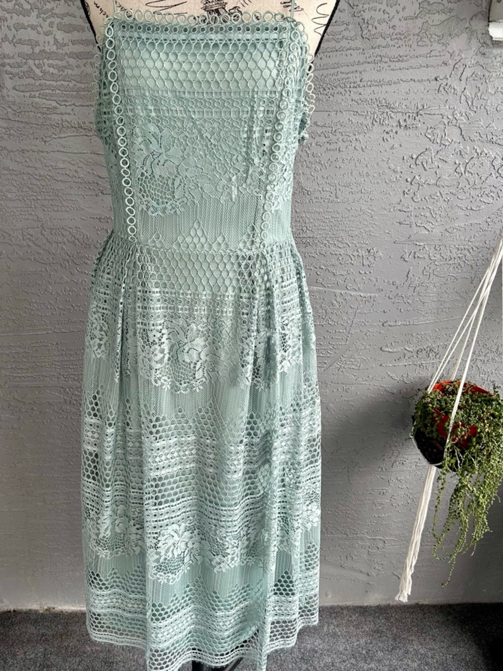 Elegant H&M Conscious Mint Lace Midi Dress - Women Med.